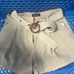 Pinko Women's Beige High Waist Shorts